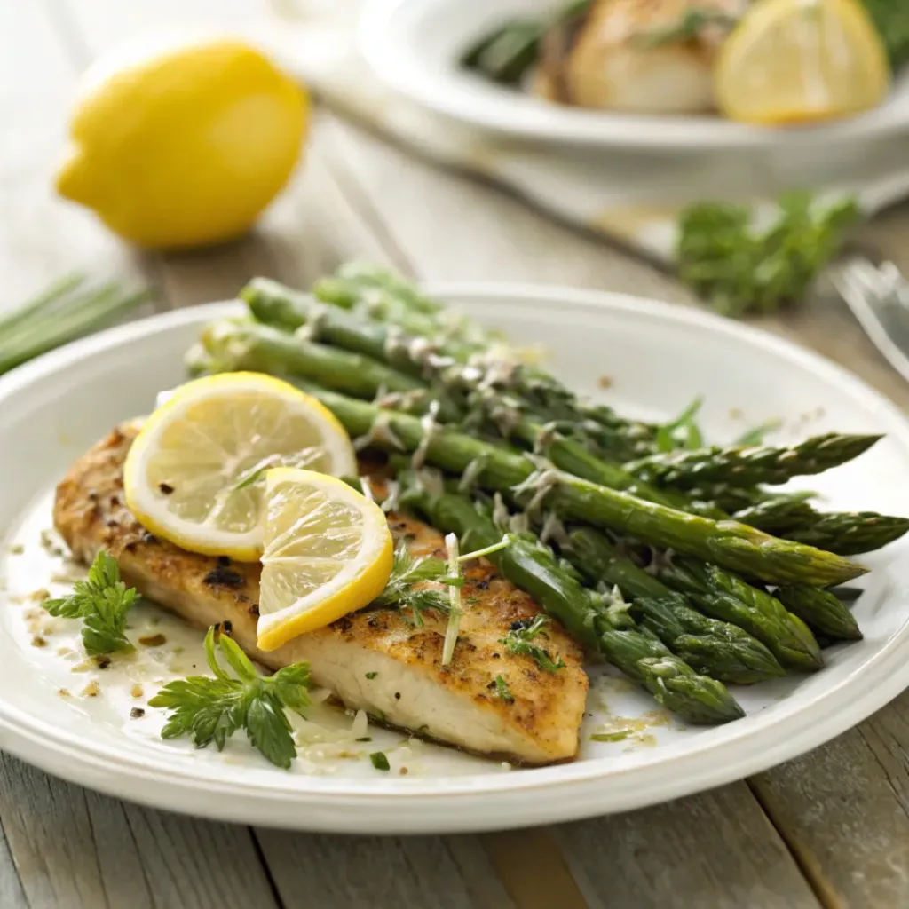Lemon Parmesan Asparagus – Bright & Savory Side 8 Lemon parmesan asparagus served as a side with grilled chicken or fish