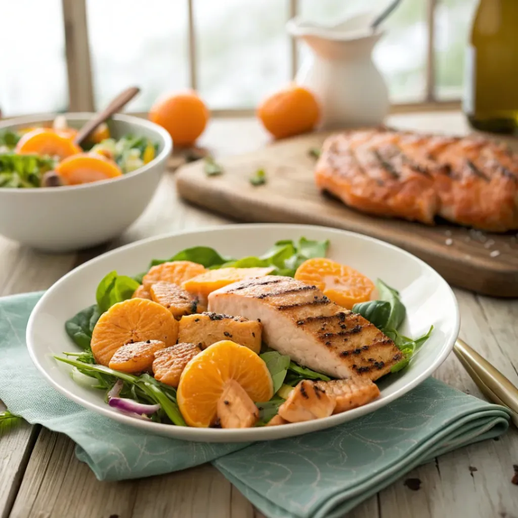 Mandarin Orange Salad – Refreshing Citrus Delight 8 Mandarin orange salad served with grilled chicken on the side