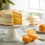 Orange creamsicle cake with layered sponge, creamy frosting, and orange glaze