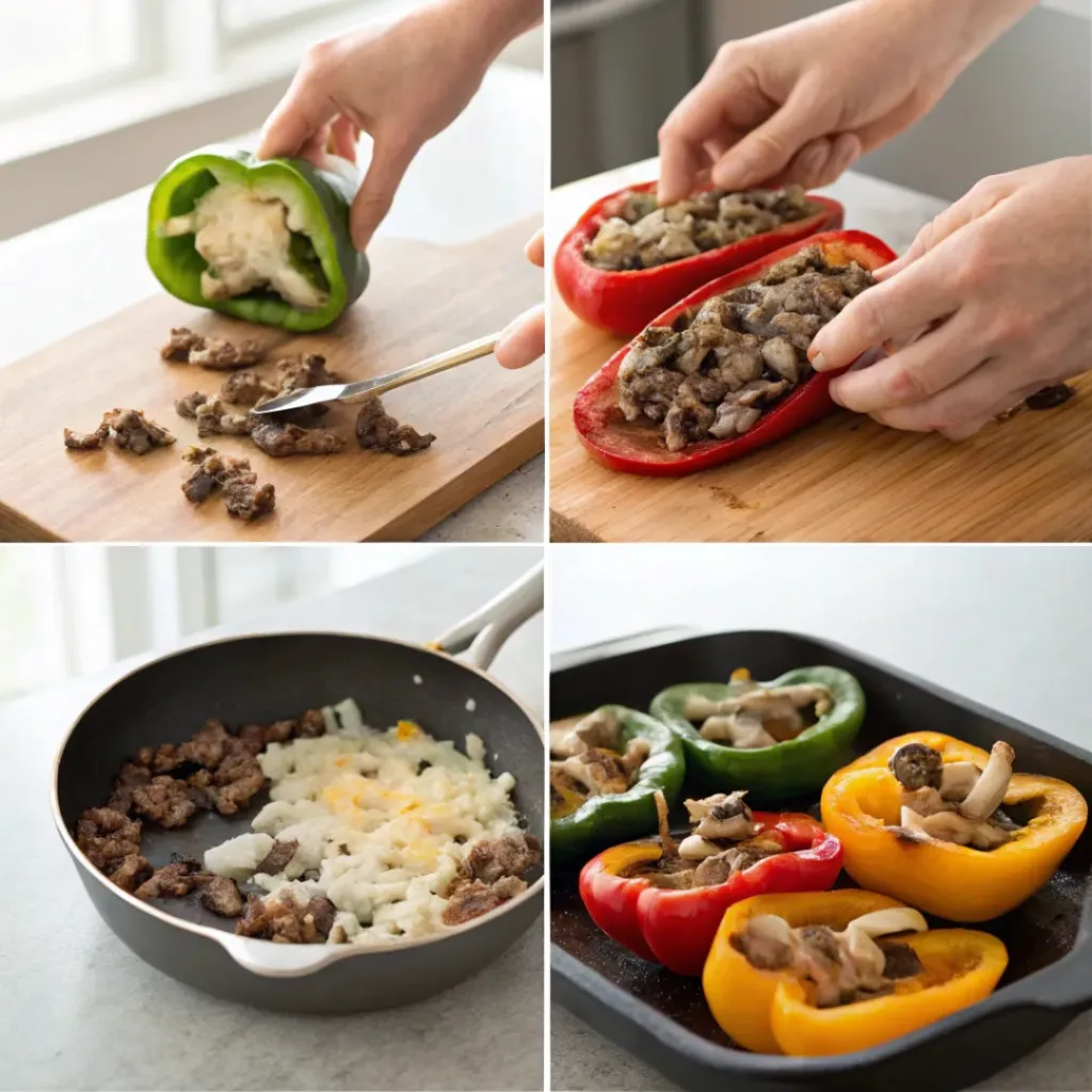 Philly Cheesesteak Stuffed Peppers Ingredients Flat Lay