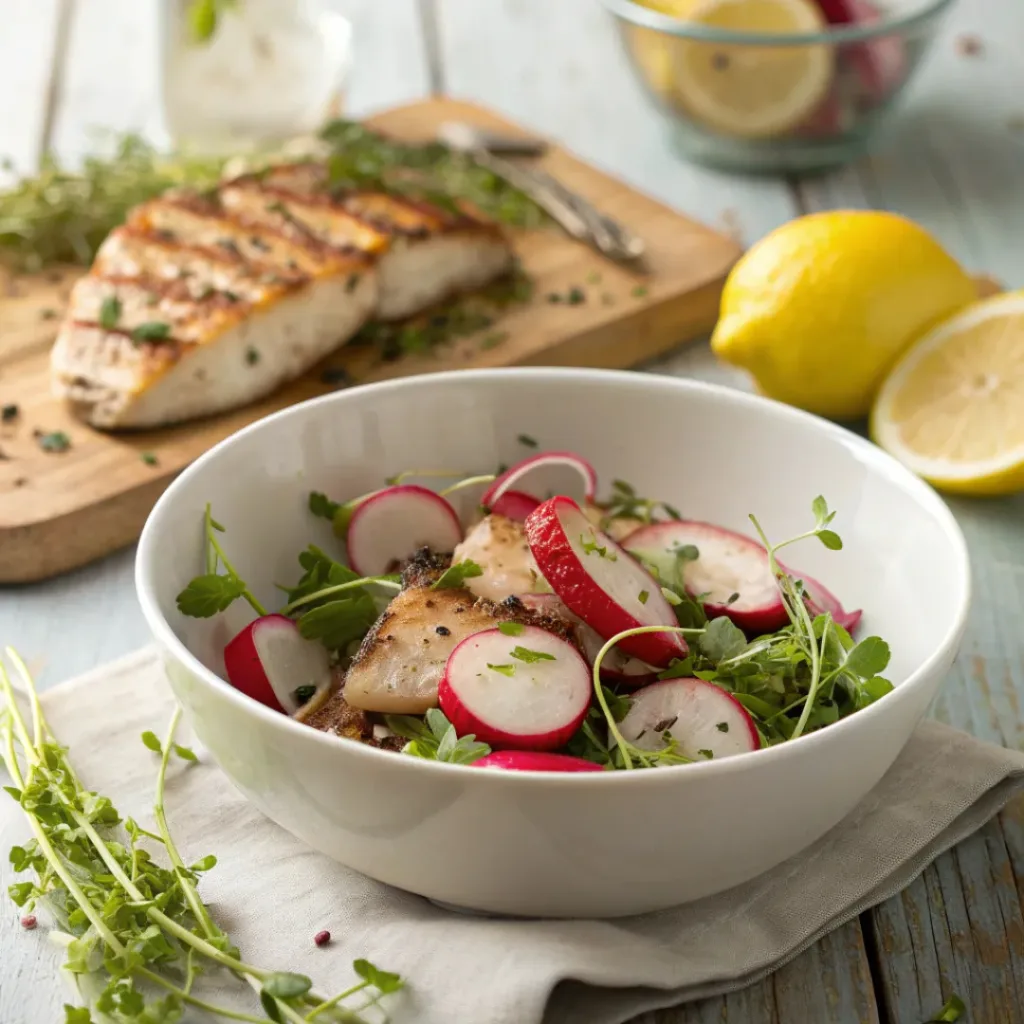 Spring Radish Salad – Fresh & Crunchy Side Dish 8 Radish salad served as a side with grilled chicken or fish