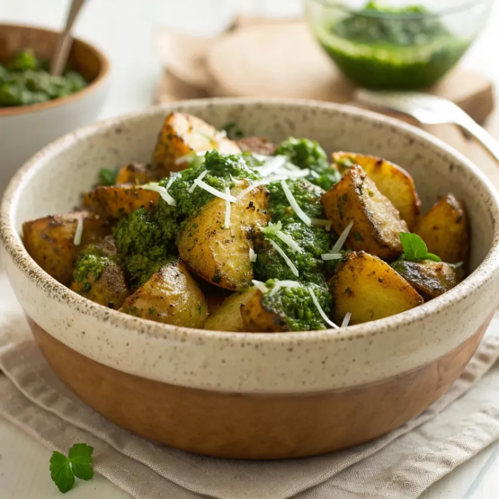 Sheet Pan Roasted Potatoes with Dandelion Pesto – Crispy & Herbaceous Side 8 Sheet Pan Roasted Potatoes with Dandelion Pesto Ready to Serve