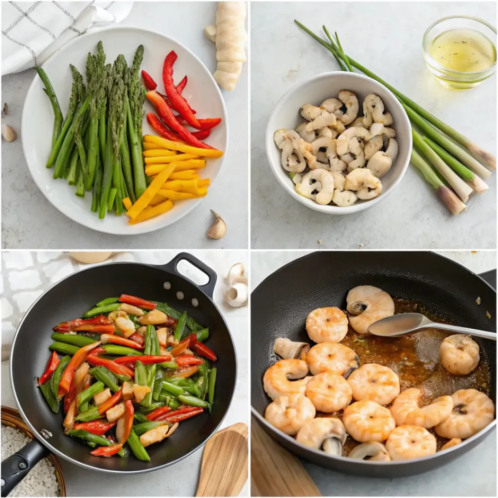 Shrimp and Asparagus Stir-Fry with Mushrooms Step-by-Step
