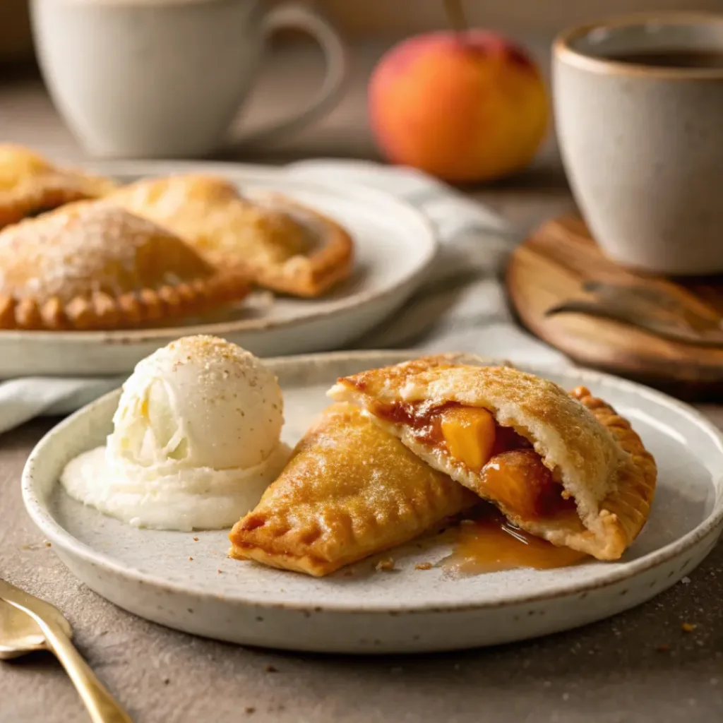 Spiced peach hand pies served with ice cream and tea