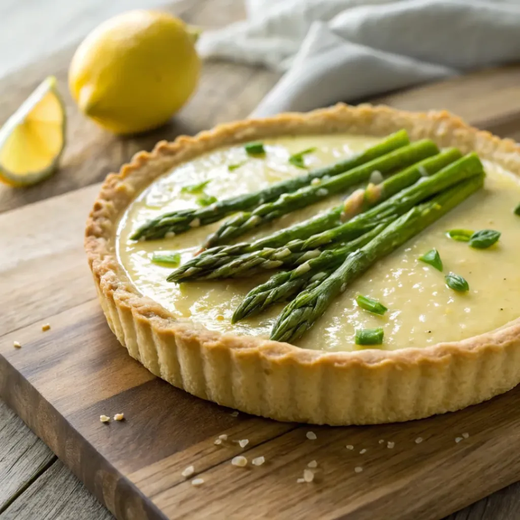 Asparagus and lemon ricotta tart with golden pastry crust