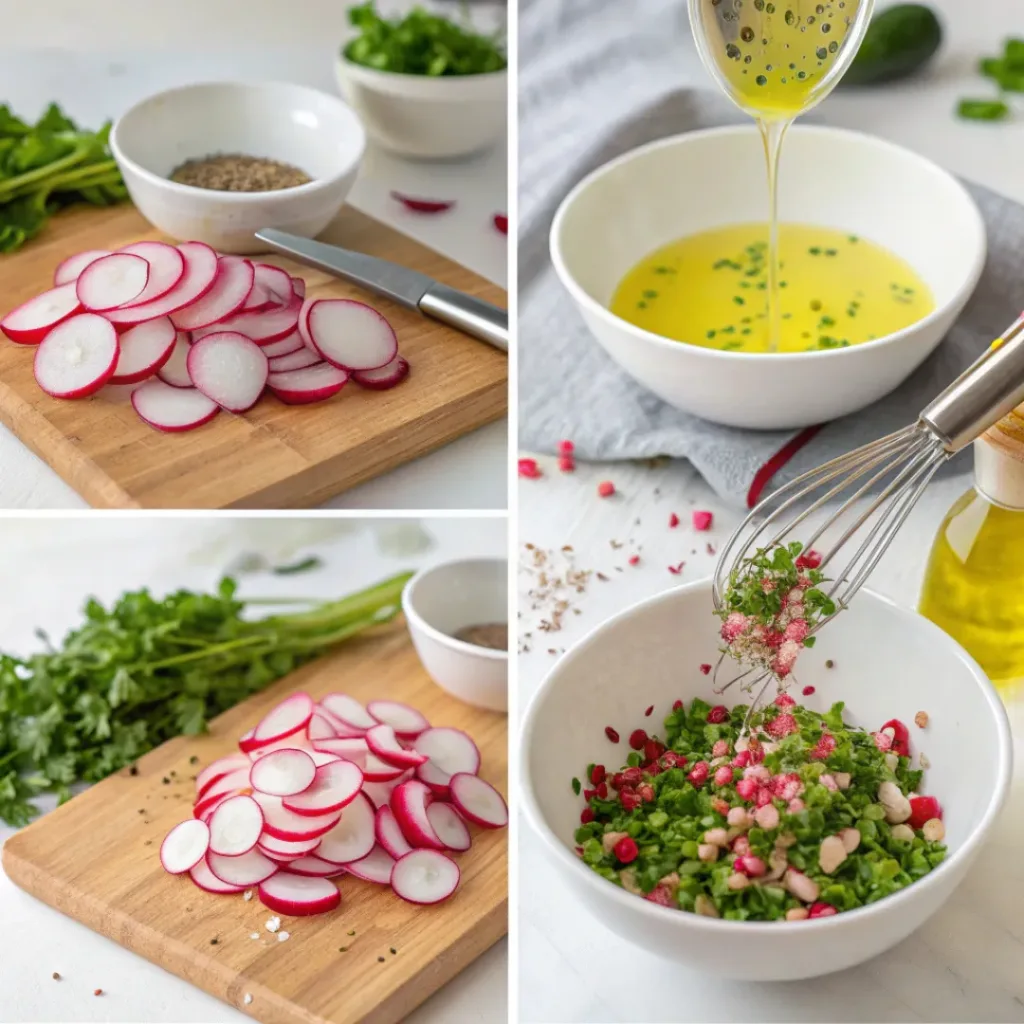 Spring Radish Salad – Fresh & Crunchy Side Dish 7 Step-by-step collage showing preparation of radish salad