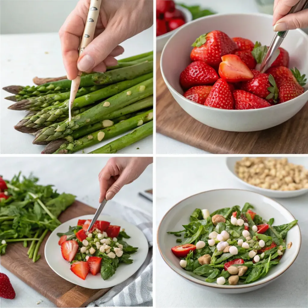 Strawberry Asparagus Salad Ingredients Flat Lay