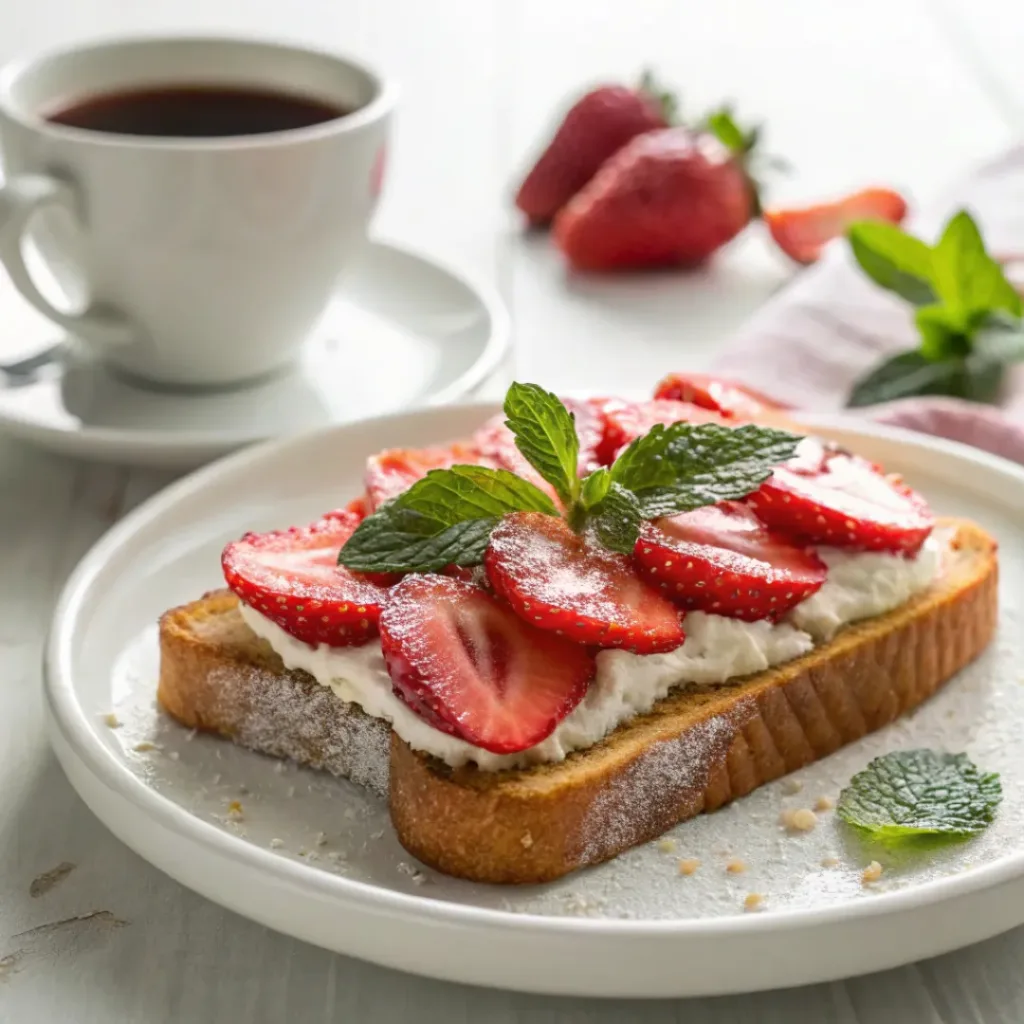 Strawberry cheesecake toast served with coffee for breakfast