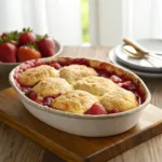 Strawberry cobbler with golden biscuit topping and juicy filling