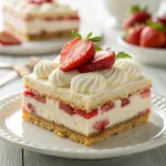 Strawberry lush dessert with creamy layers and fresh strawberries