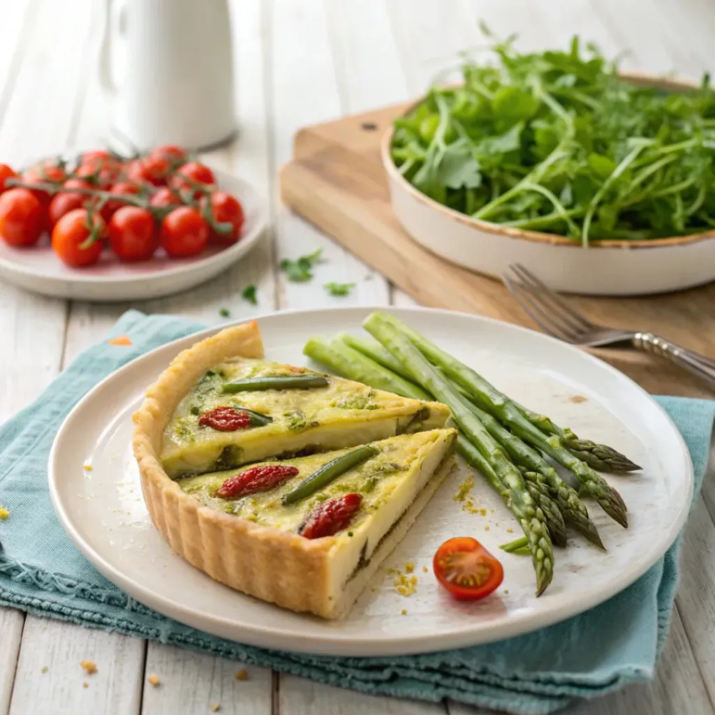 Asparagus Quiche – Creamy Spring Brunch Classic 8 Slice of asparagus quiche served with fresh salad