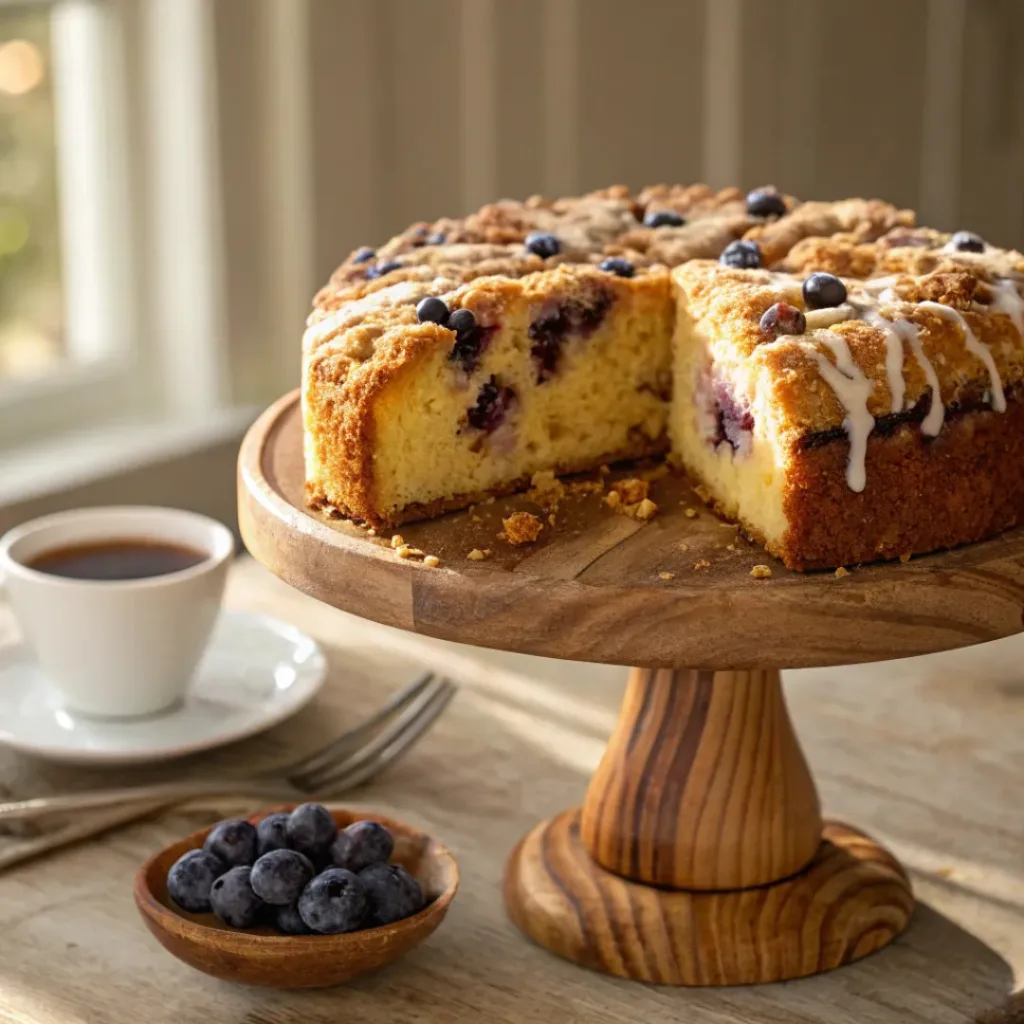 Home 9 Blueberry coffee cake with brown butter streusel and vanilla glaze