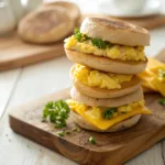 Toasted English muffin sandwich with egg and melted cheese