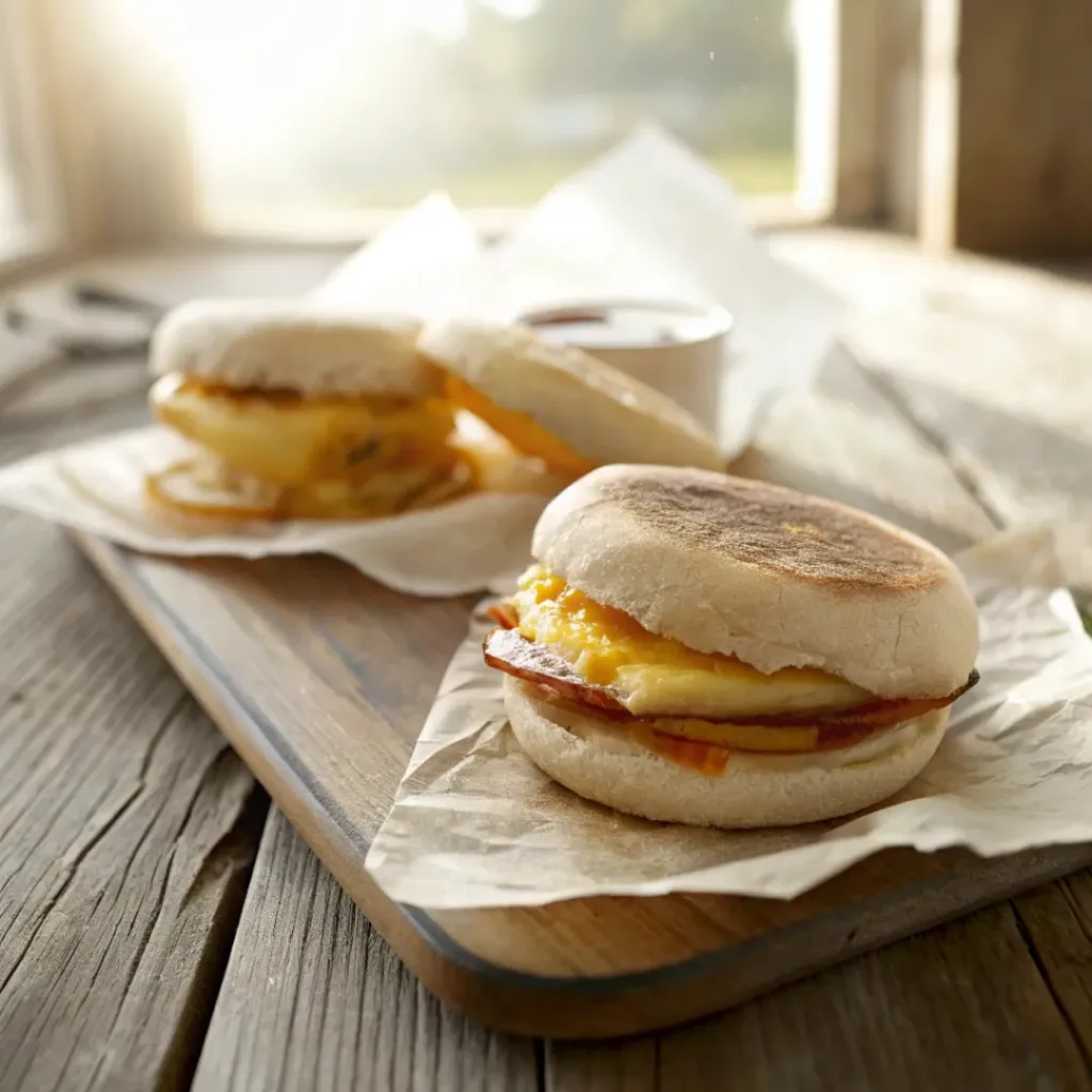 English Muffin Breakfast Sandwiches – Easy Freezer-Friendly Morning Meal 8 Cut breakfast sandwich with egg and cheese on toasted muffin