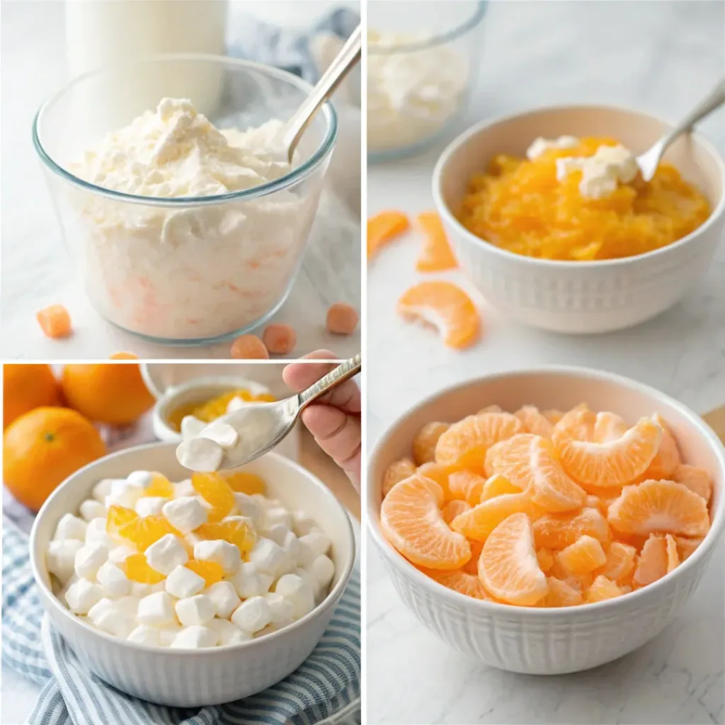 Slice of mandarin orange poke cake with whipped topping and orange segments on a plate.