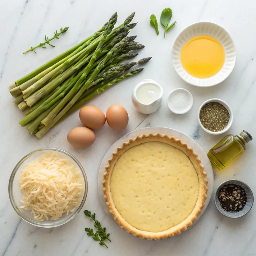 Asparagus Quiche – Creamy Spring Brunch Classic 6 Asparagus, eggs, cream, cheese, and pie crust for quiche