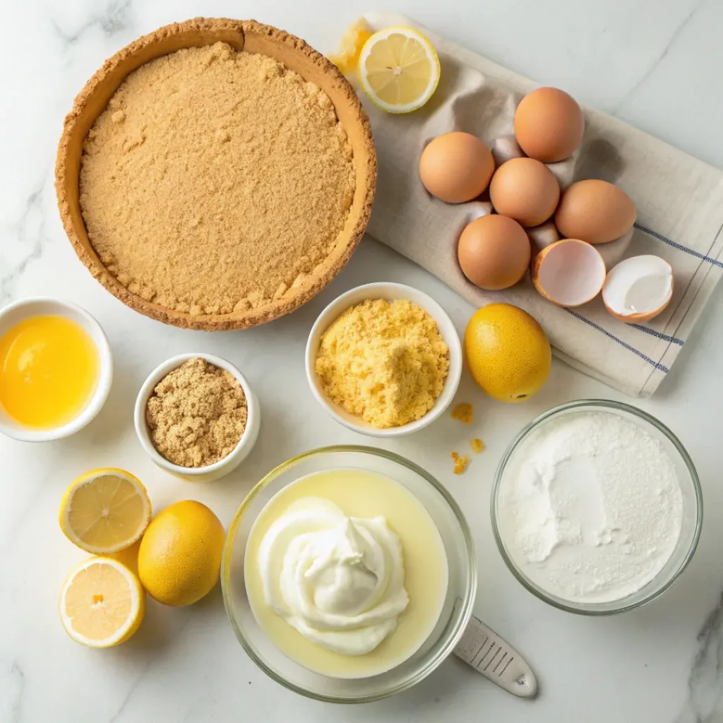 Lemonade Pie – Refreshing Citrus Dessert 6 Graham cracker crumbs, lemon juice, sugar, eggs, and cream for pie