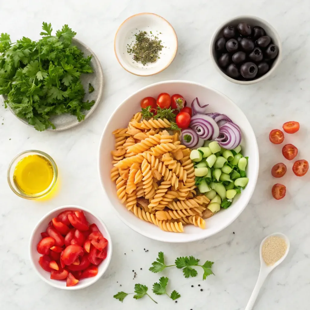 Pasta Salad – Fresh & Flavorful Summer Side 6 Rotini pasta, vegetables, olives, and herbs for salad