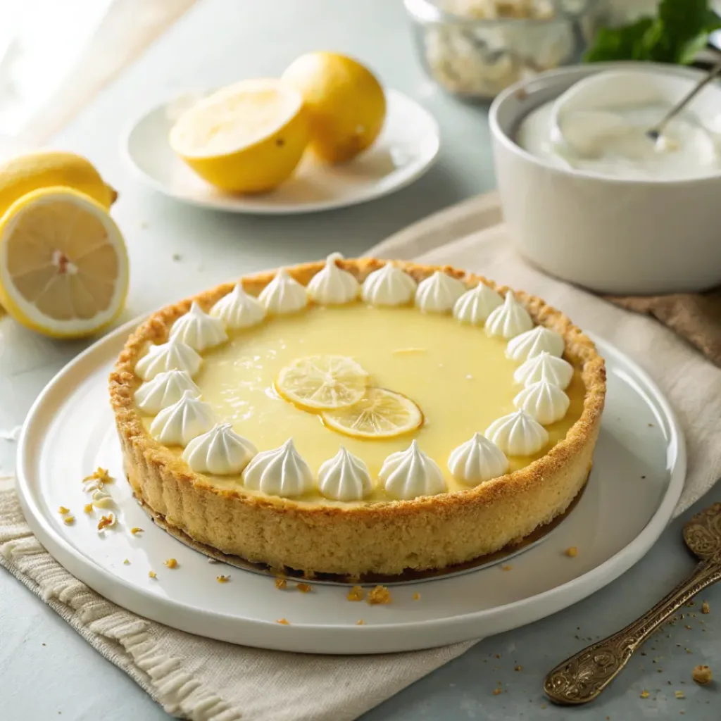 Home 7 Lemonade pie with graham cracker crust, lemon glaze, and whipped cream