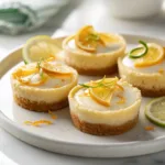 Individual citrus cheesecakes with glossy citrus topping