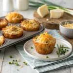 Crispy parmesan hash brown cups baked golden in a muffin tin.