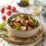 Roasted radish salad with herbs and light vinaigrette in a bowl.