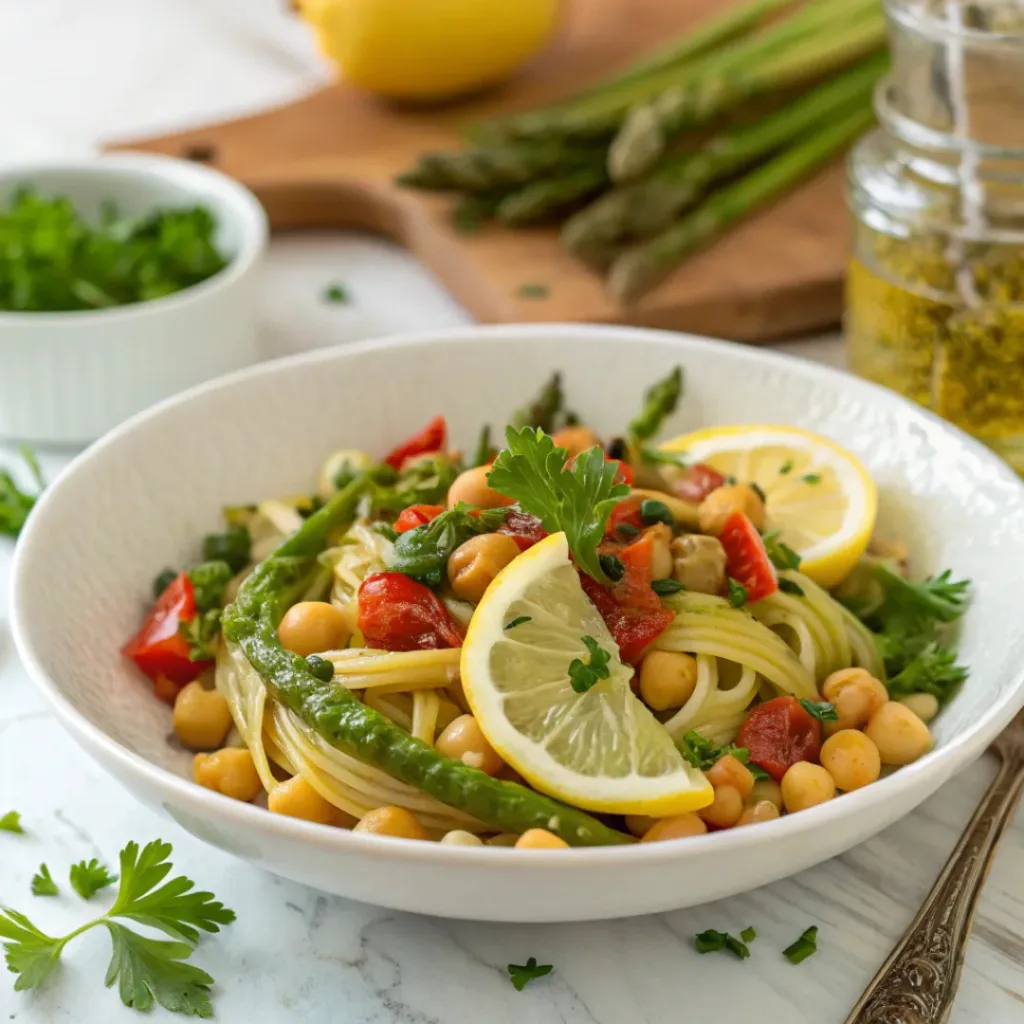 Spring Chickpea Pasta Served with Fresh Herbs