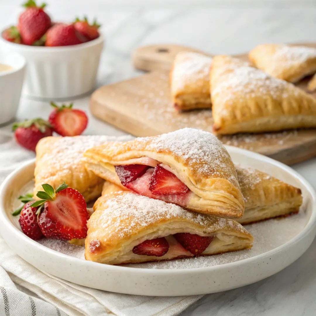 Golden baked strawberry turnovers with a flaky crust and juicy strawberry filling.