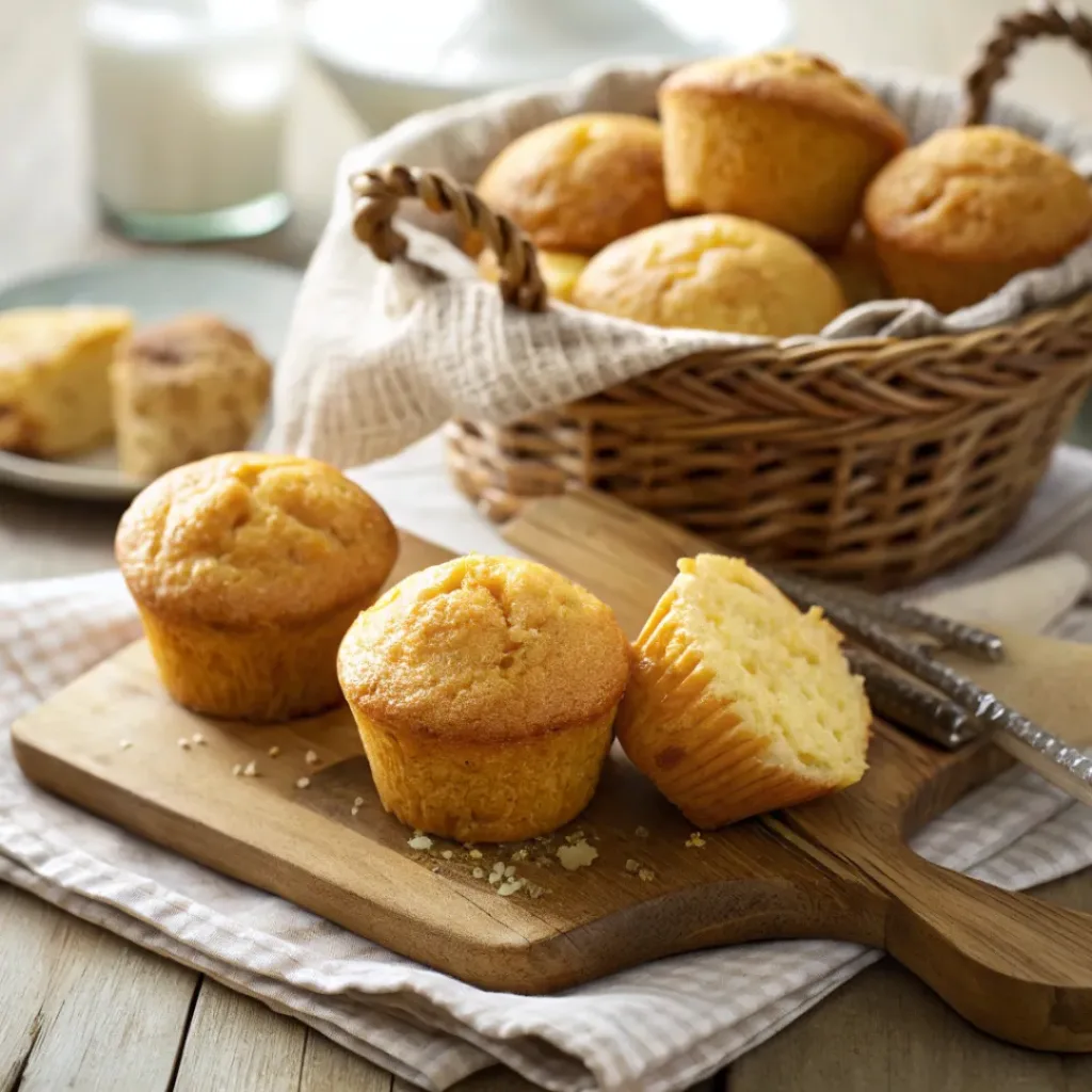 Golden sweet southern cornbread muffins fresh from the oven.