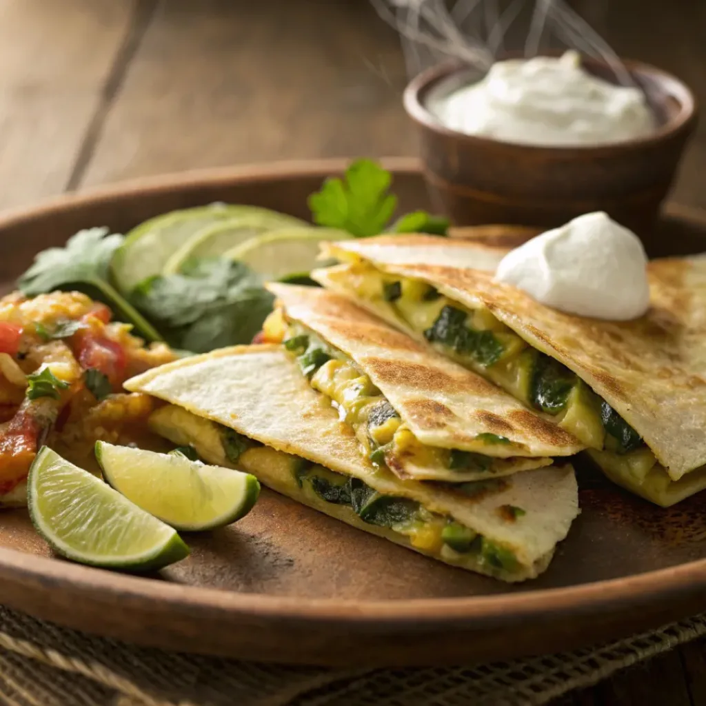 Crispy zucchini quesadilla wedges with melted cheese and salsa