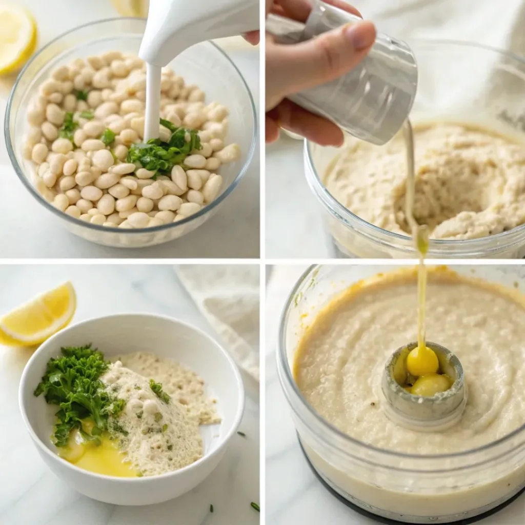 Simple four-step process to prepare creamy white bean dip.