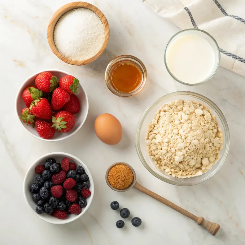 Berry Baked Oatmeal Ingredients Flat Lay