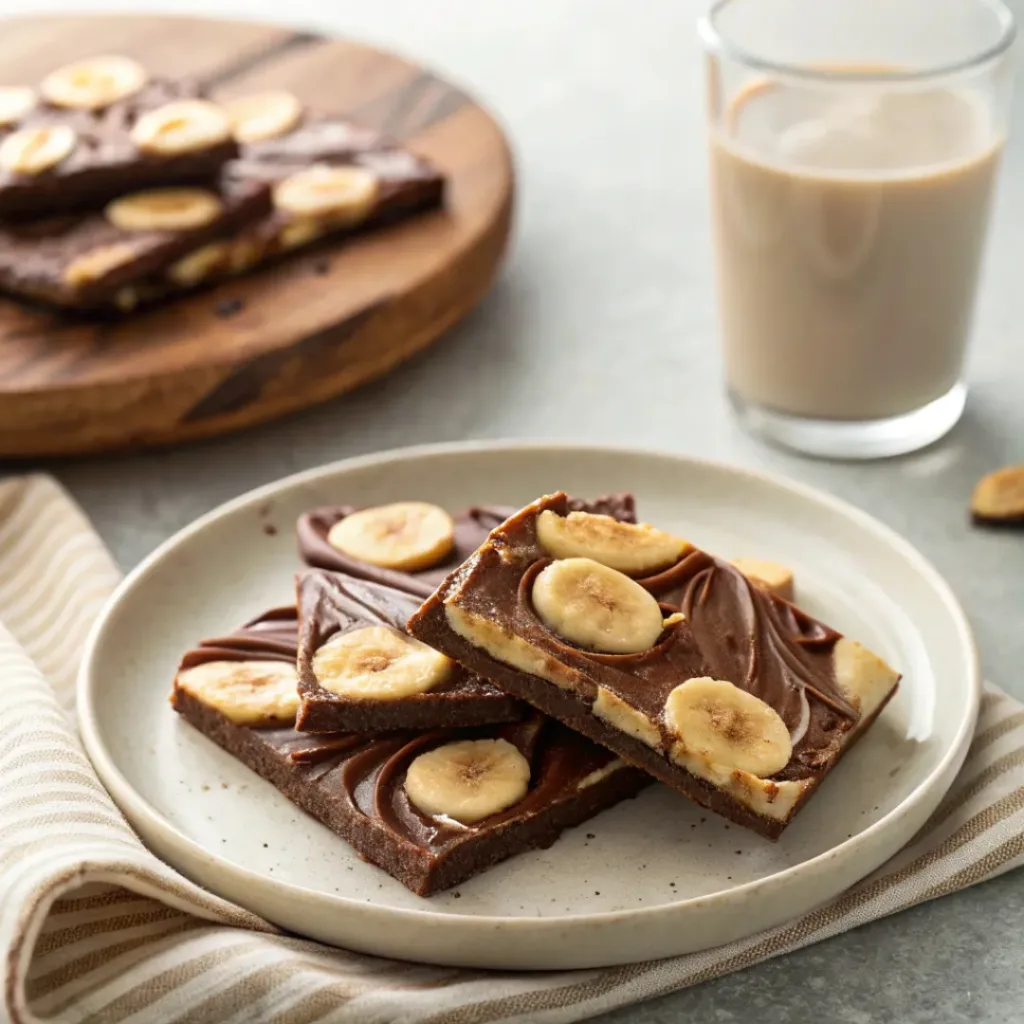 Chocolate banana bark served with milk or coffee