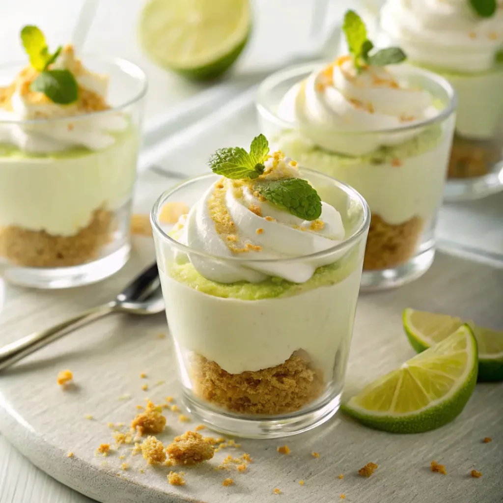 Key Lime Pie Cups – Creamy, Tangy No-Bake Mini Desserts 8 Layered key lime dessert cups with whipped cream and graham cracker crust