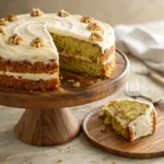 Banana zucchini cake with cream cheese frosting and walnut topping