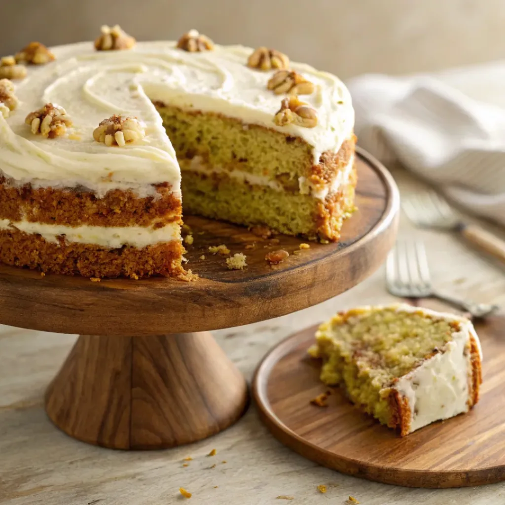 Home 7 Banana zucchini cake with cream cheese frosting and walnut topping