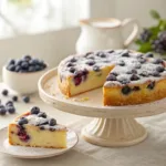 Blueberry kuchen with crumb topping and soft cake texture
