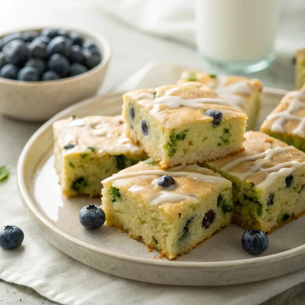 Blueberry zucchini squares with visible berries and soft texture