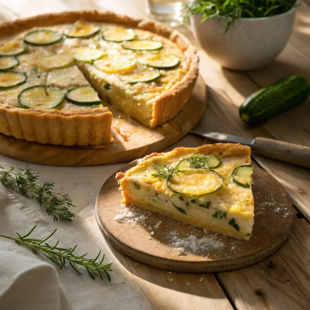 Cheesy Zucchini Quiche – Perfect Savory Brunch Dish 8 Slice of zucchini quiche with golden crust and creamy filling
