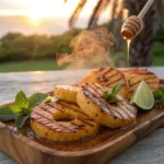 Grilled pineapple rings with cinnamon and honey glaze