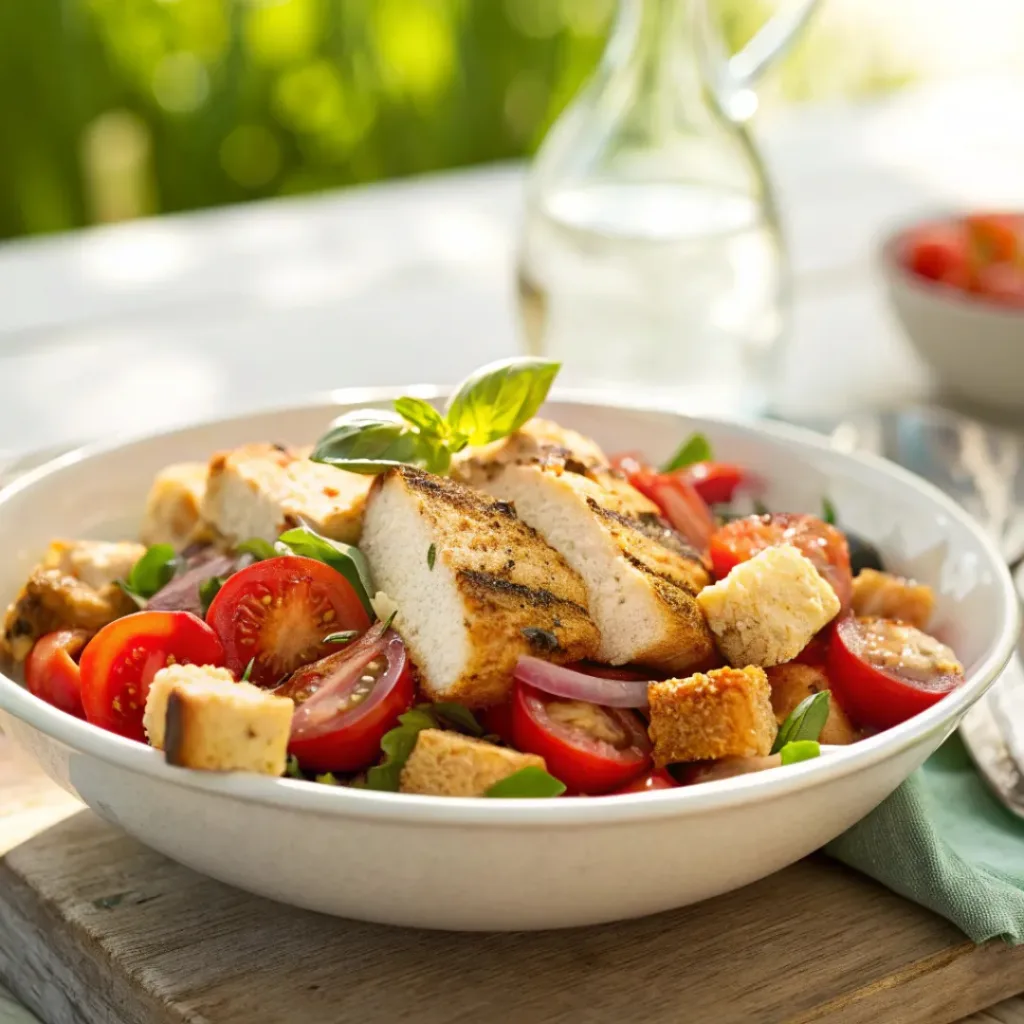 Panzanella salad served with grilled dishes