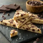 Cookie dough bark with chocolate chips and drizzle on dessert board