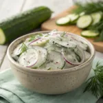 Creamy cucumber salad with dill and red onions
