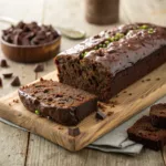 Chocolate zucchini bread with chocolate chips and rich moist crumb