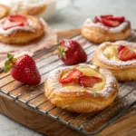 Flaky strawberry danish with cream cheese filling and glaze