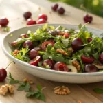 Cherry salad with walnuts, cilantro, and fresh greens