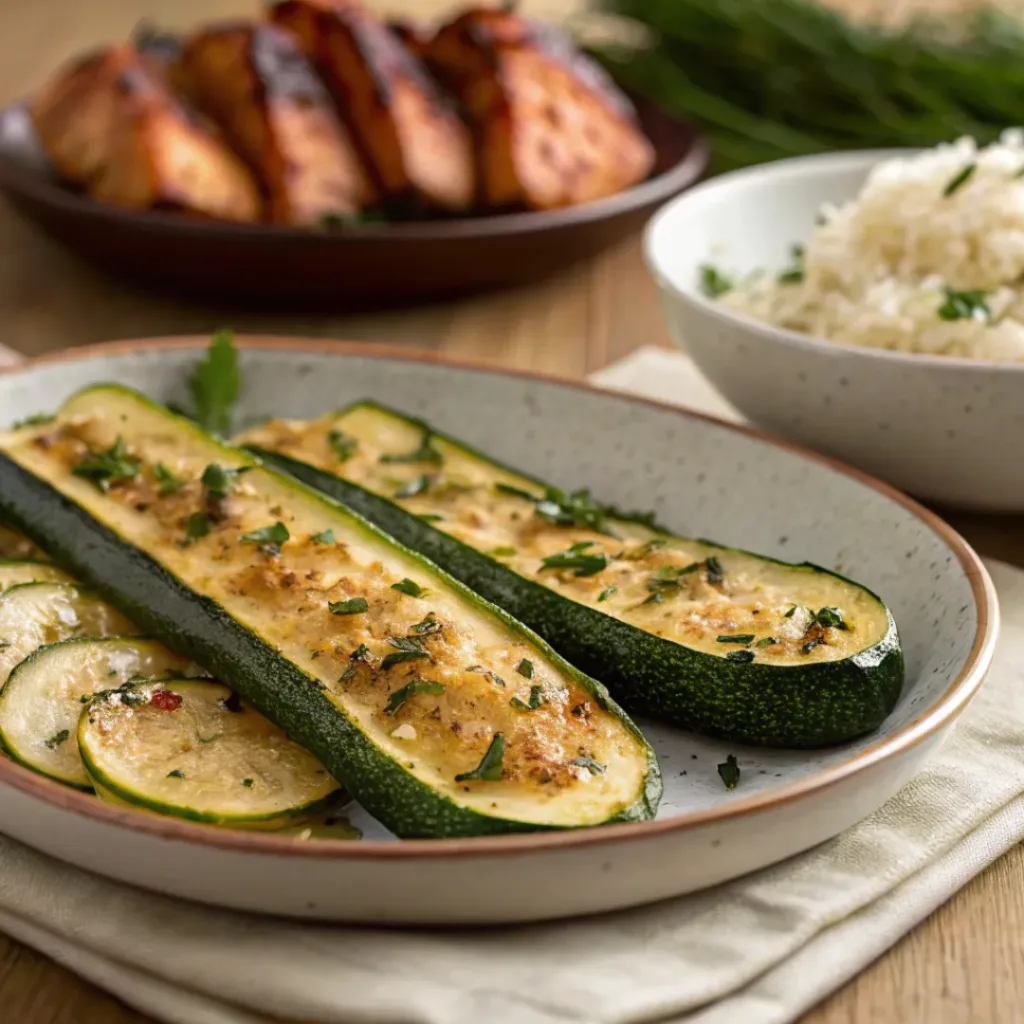 Garlic Roasted Zucchini – Simple, Savory & Oven-Roasted Side Dish 8 Garlic roasted zucchini served with grilled protein and herbs