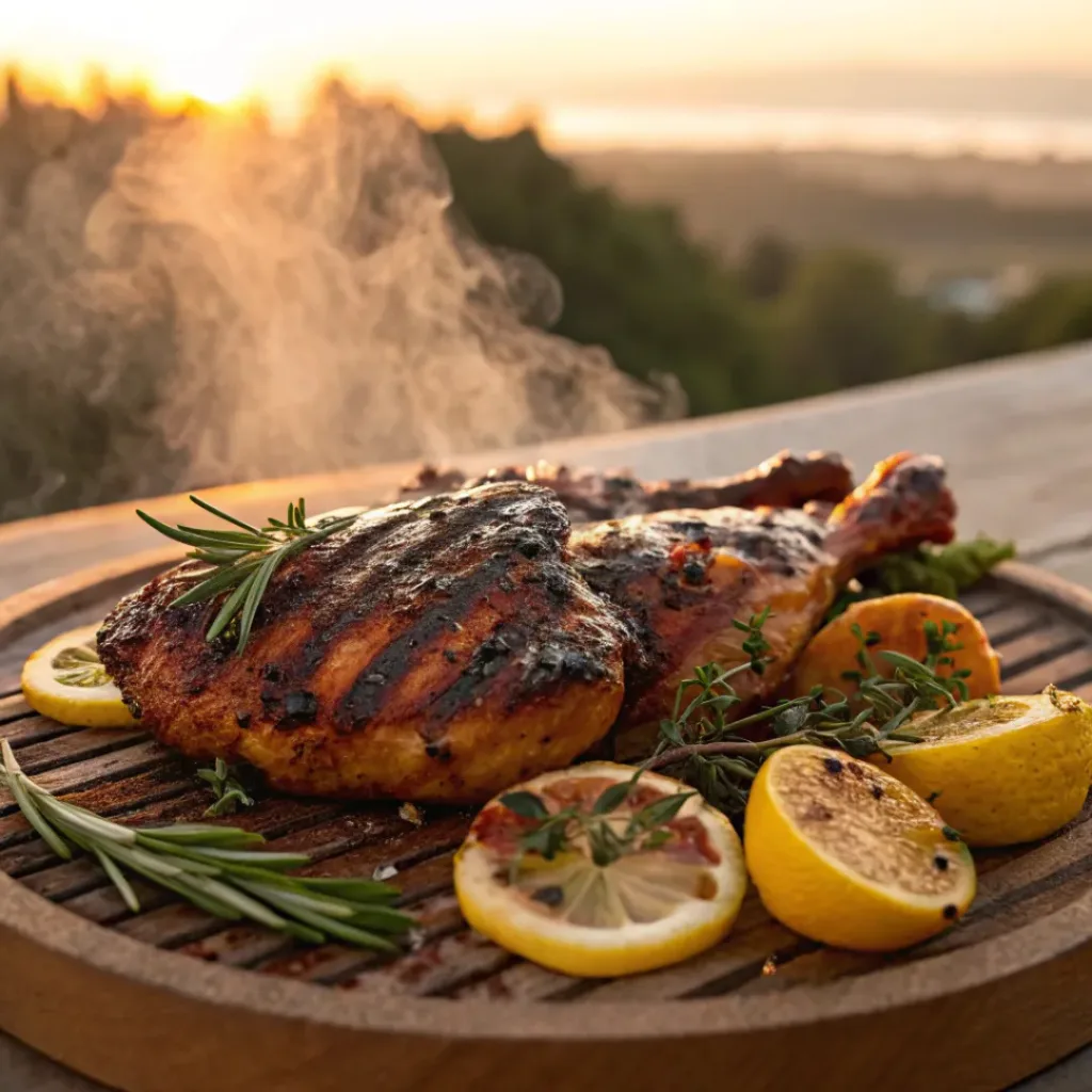 Grilled Chicken Marinade – Juicy, Flavorful & Perfect for BBQs 8 Juicy grilled chicken with herbs and smoky grill marks