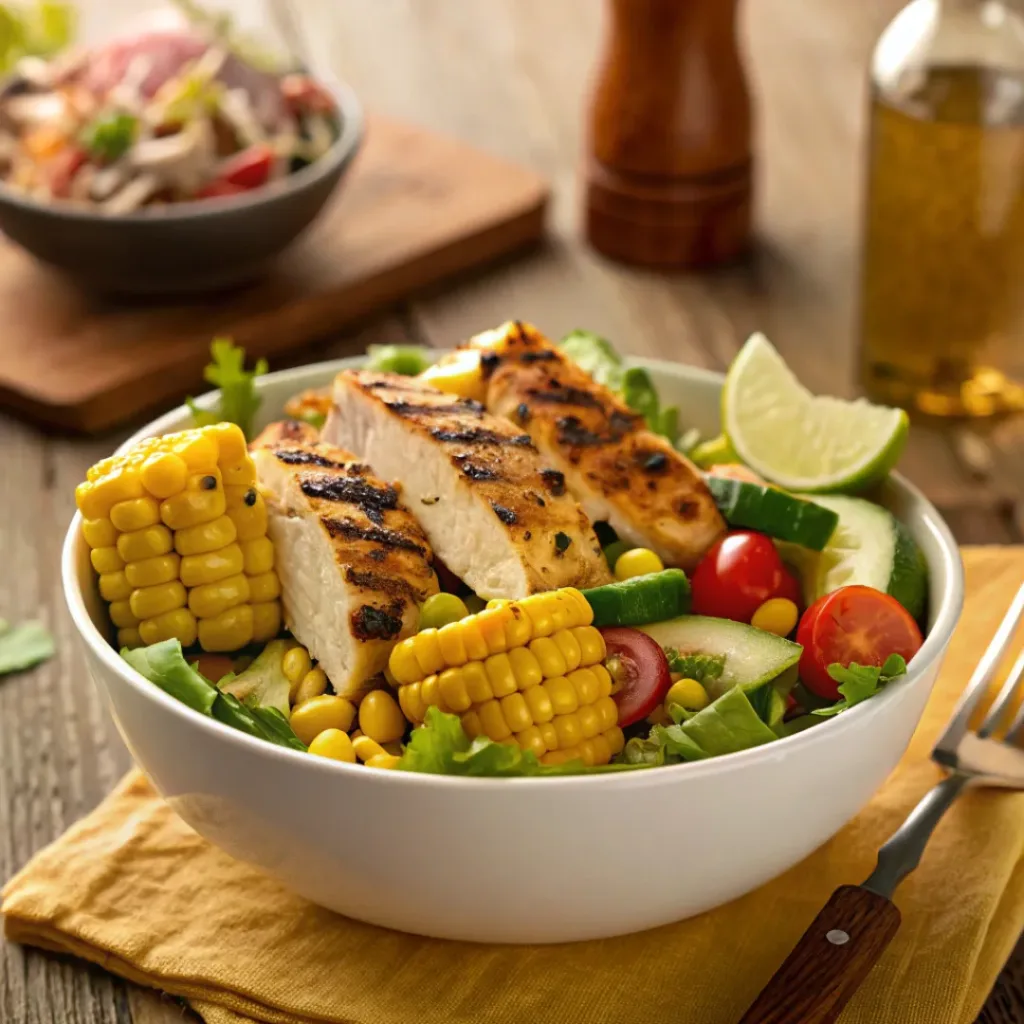 Grilled corn salad served with grilled meats and summer dishes