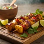 Grilled chicken kabobs with pineapple, peppers, and glaze